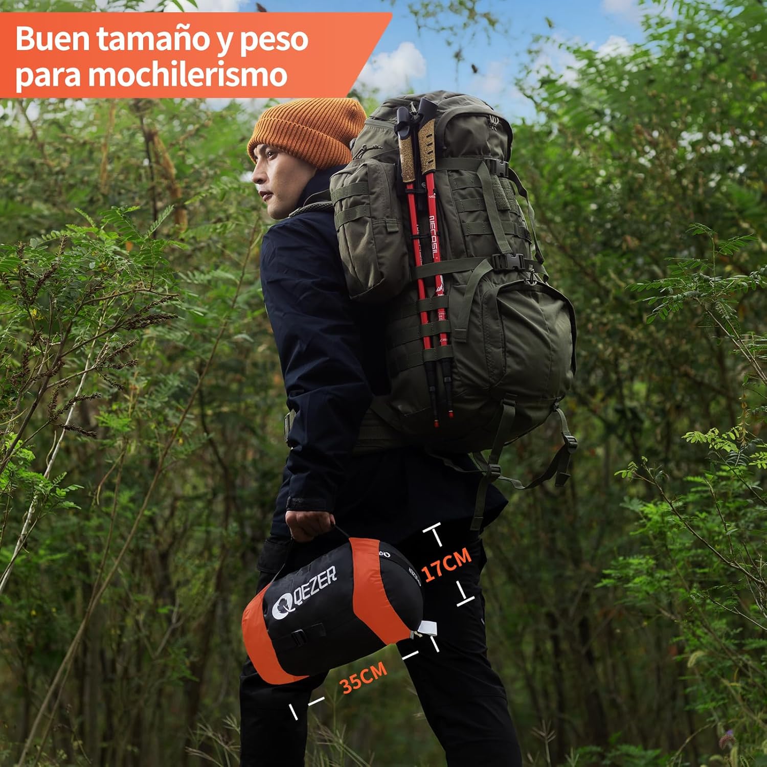 QEZER Saco de Dormir Plumón 220 cm x 80 cm 8 ~ -3 ℃ Saco de Dormir 4 Estaciones Ultraligero Adultos y Niños,Sleeping Bag para Camping y Senderismo