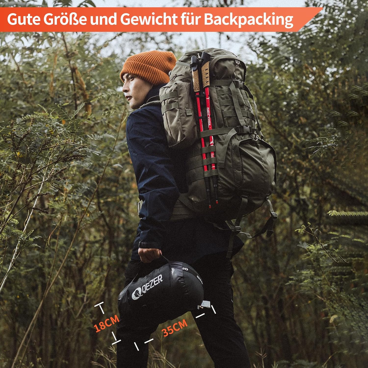 QEZER Saco de Dormir Plumón 220 cm x 80 cm 8 ~ -3 ℃ Saco de Dormir 4 Estaciones Ultraligero Adultos y Niños,Sleeping Bag para Camping y Senderismo