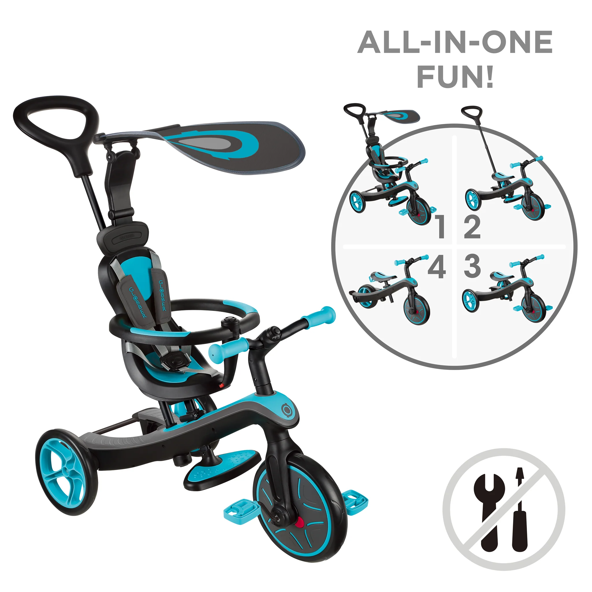 2025 Triciclo Evolutivo Infantil Globber EXPLORER 4 en 1 – De 10 Meses a Más de 5 Años