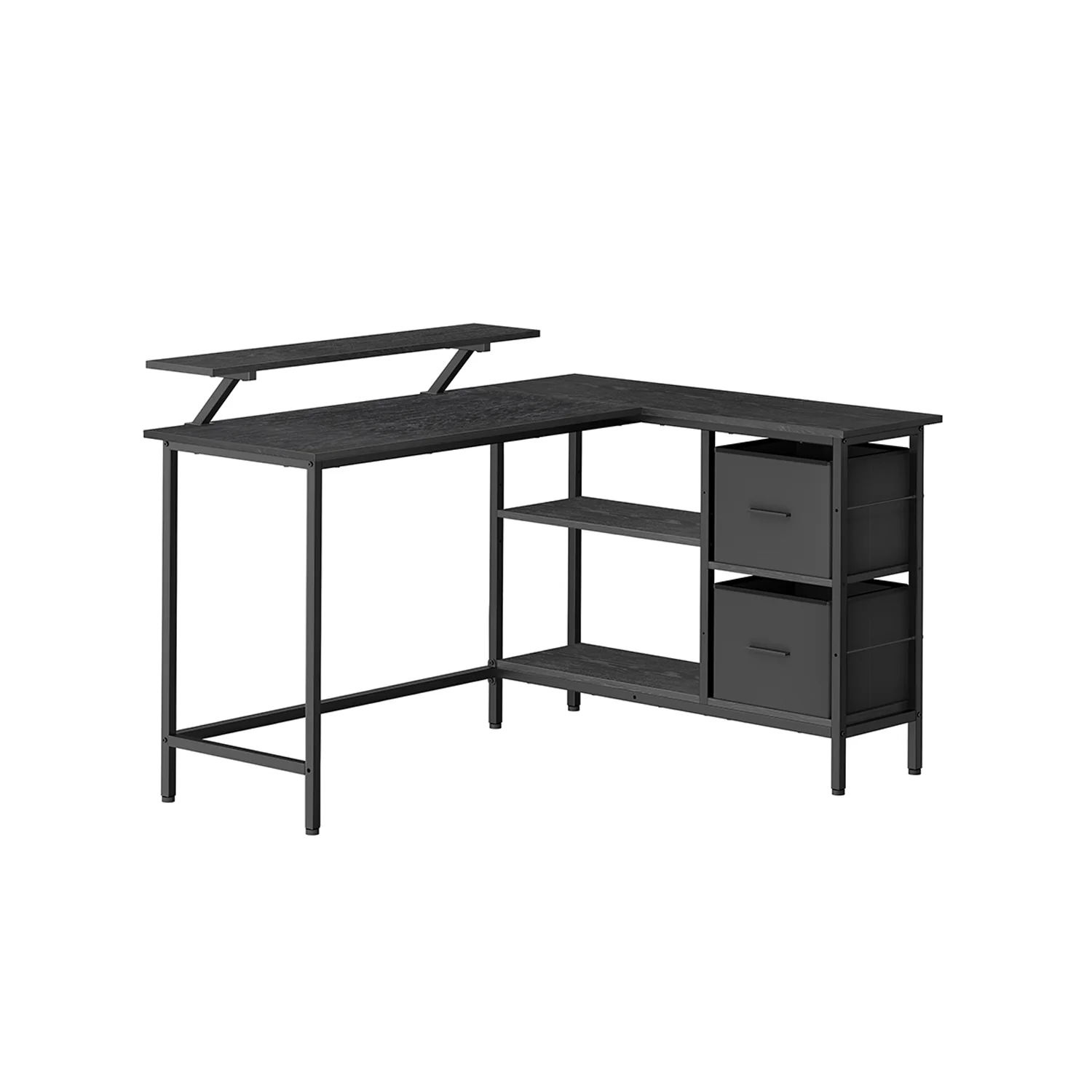 Escritorio en Forma de L con Amplios Cajones con Soporte para Monitor Estante