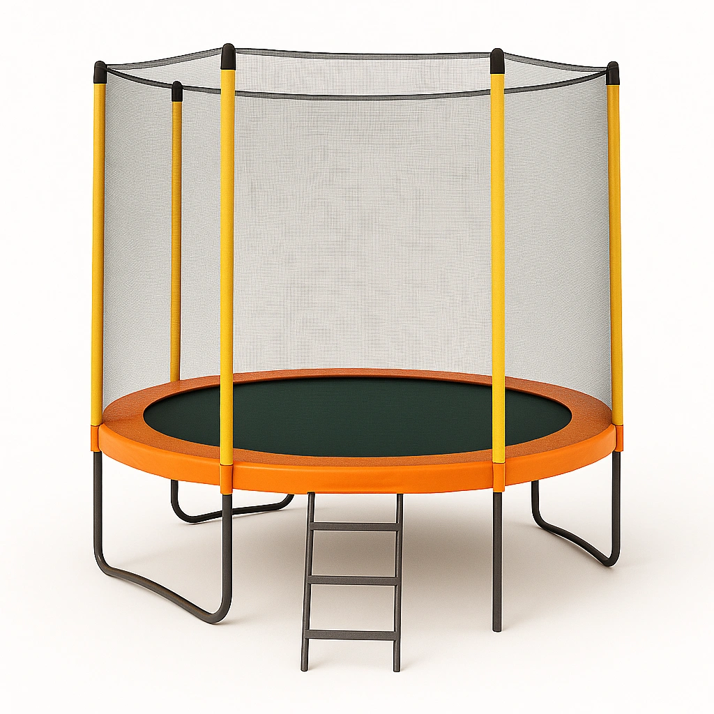 Trampolín redondo con red de seguridad y escalera naranja para jardín 2.8x2.8x2.4m