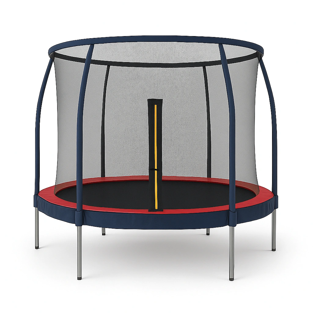 Trampolín redondo con red de seguridad y escalera, color azul y rojo, apto para jardín 2,8x2,8x2,6m