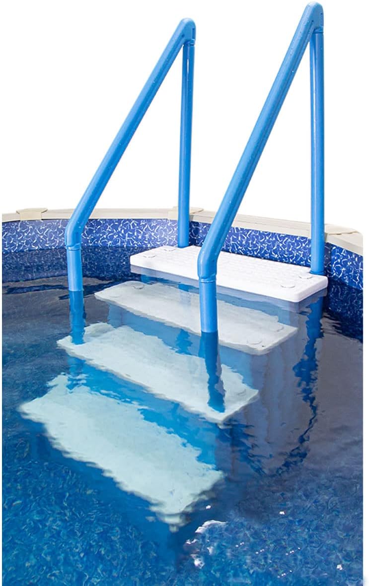 Escalones antideslizantes Aqua Select para piscinas elevadas | Azul | Para piscinas sobre tierra | Se pueden montar en terrazas de 48