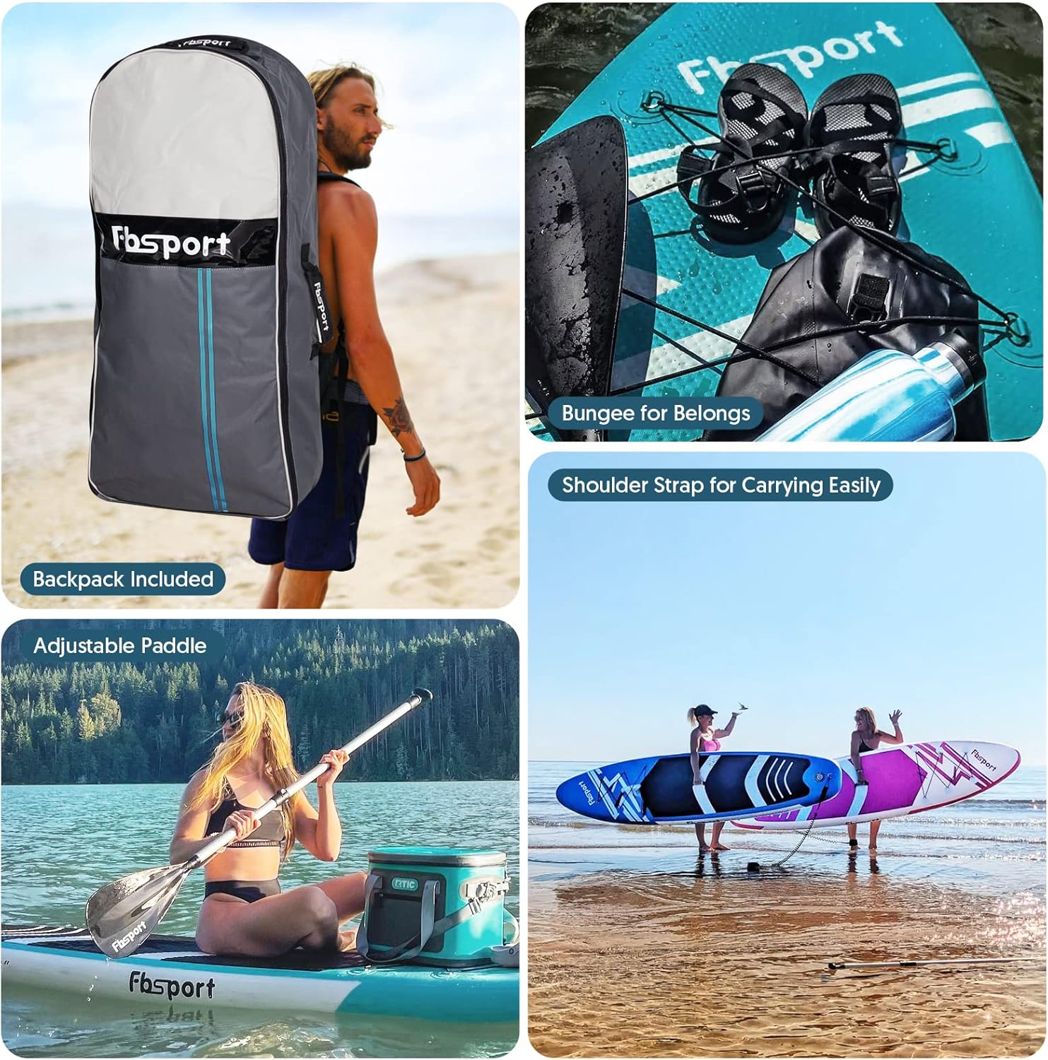 Tabla de Paddle Premium FBSPORT de 11 pulgadas, tabla de yoga con accesorios SUP y bolsa de transporte, postura ancha, control de surf, cubierta antideslizante, correa, remo y bomba para jóvenes y adultos