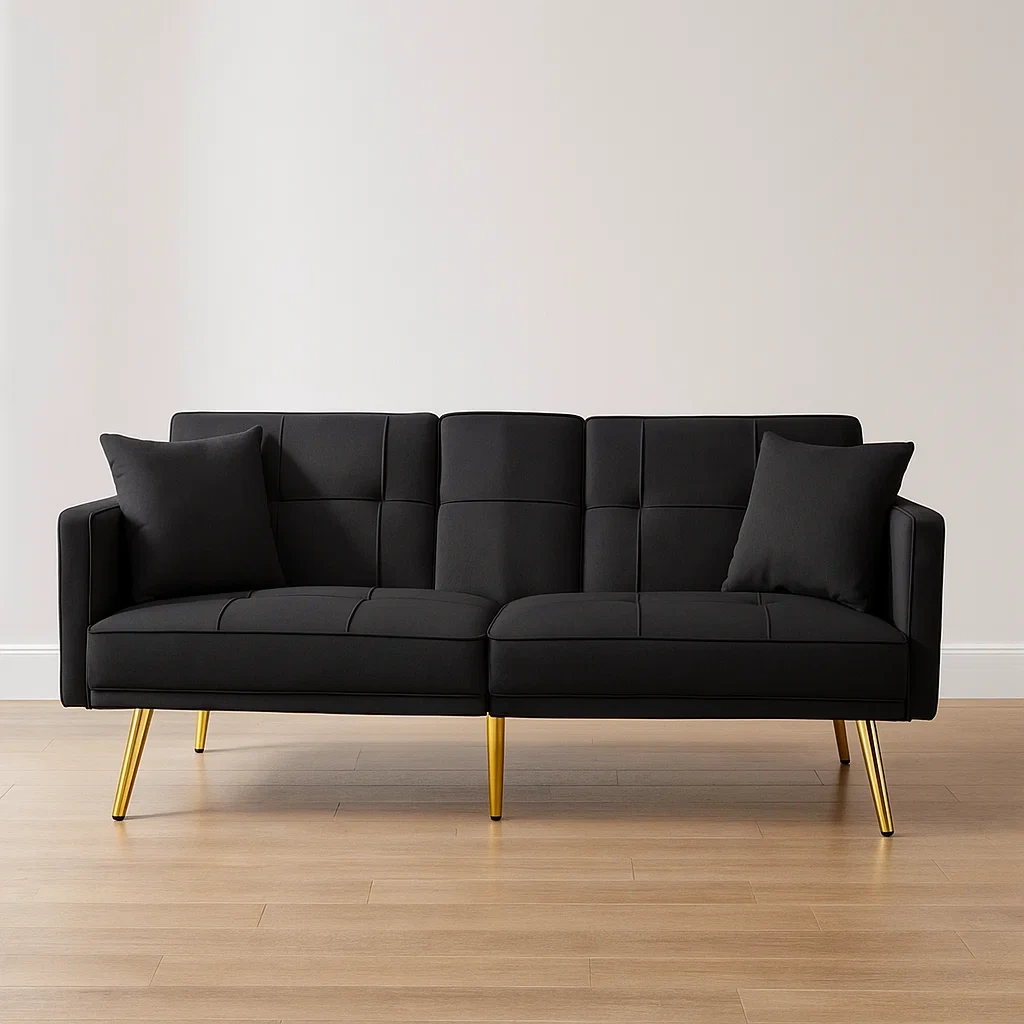 Sofá tipo futón,negro,terciopelo,apto para sala de estar,176x80x75 cm