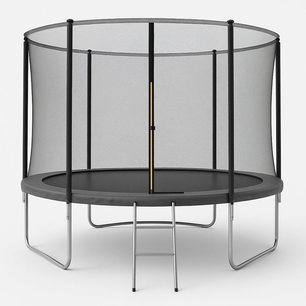 Trampolín redondo con red de seguridad y escalera Gris Acero Exterior 3.5x3.5x2.8m