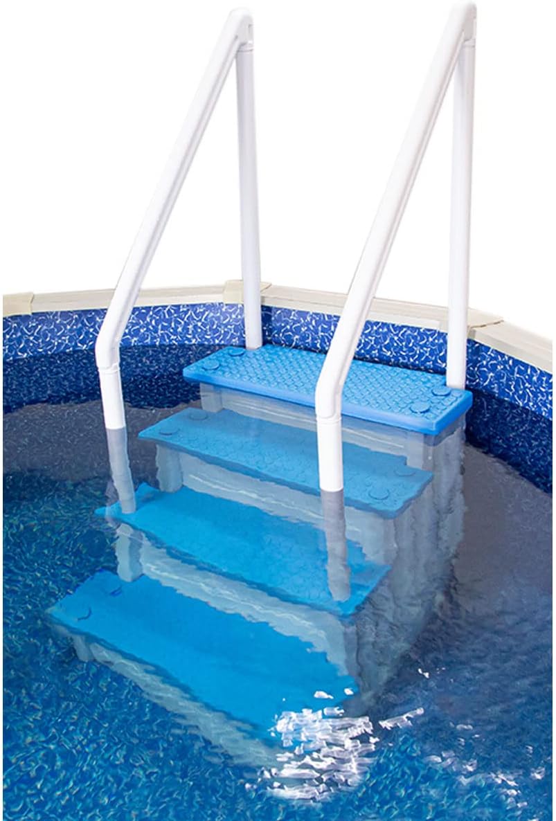 Escalones antideslizantes Aqua Select para piscinas elevadas | Azul | Para piscinas sobre tierra | Se pueden montar en terrazas de 48