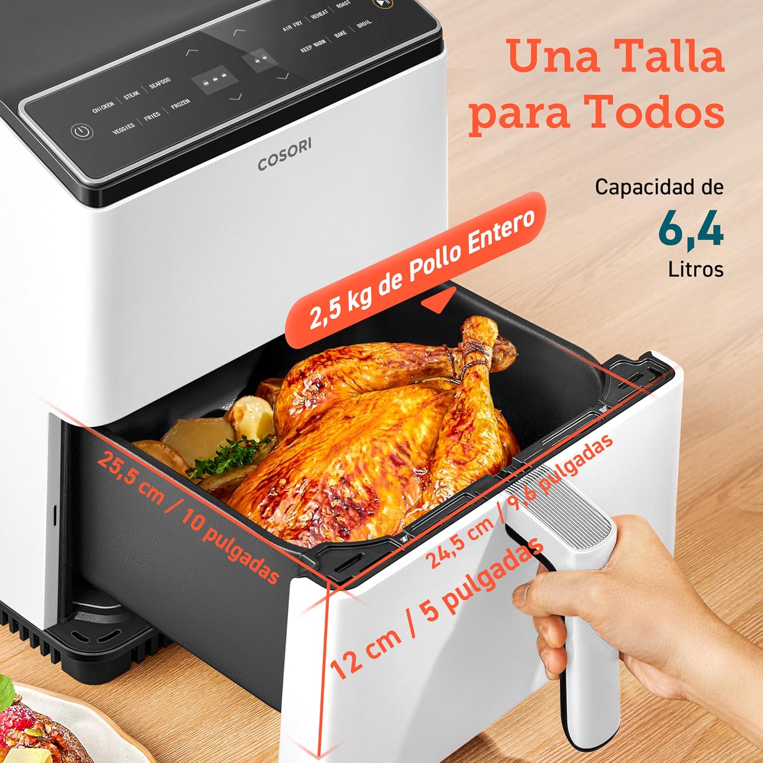 COSORI Freidora Inteligente Sin Aceite 6.4L, Freidora de Aire con Doble Calentamiento, Sin Revolver ni Precalentar, con Recetas en Español y 12 Programas, Gris Oscuro, Modelo CAF-P583S