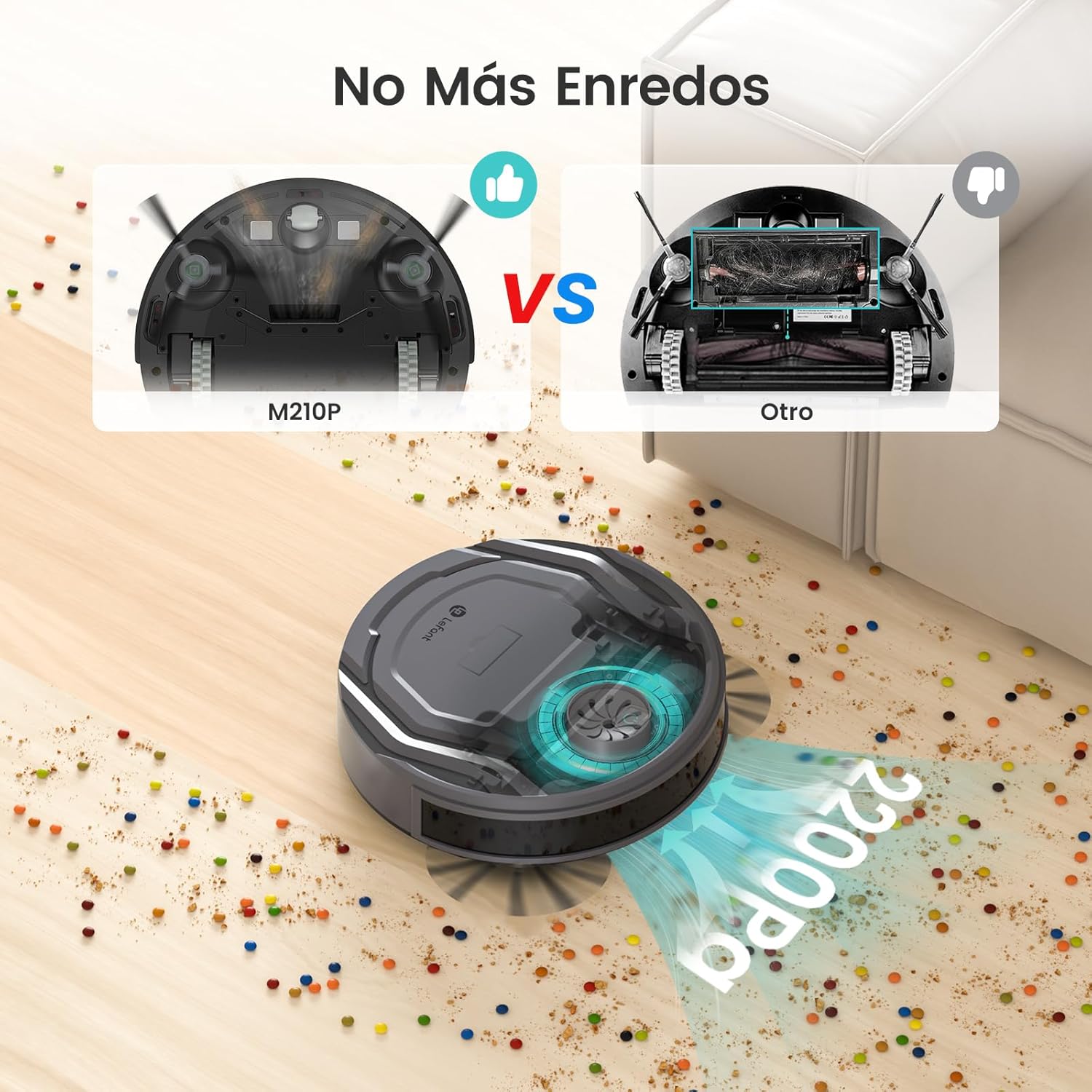 Robot Aspirador LEFANT M210 Pro 2200Pa, 120 Minutos de Autonomía, WiFi/App/Alexa, Sensor Mejorado Anti-Colisión y Anti-Caída, Navegación Inteligente, Delgado y Silencioso, 6 Modos de Limpieza