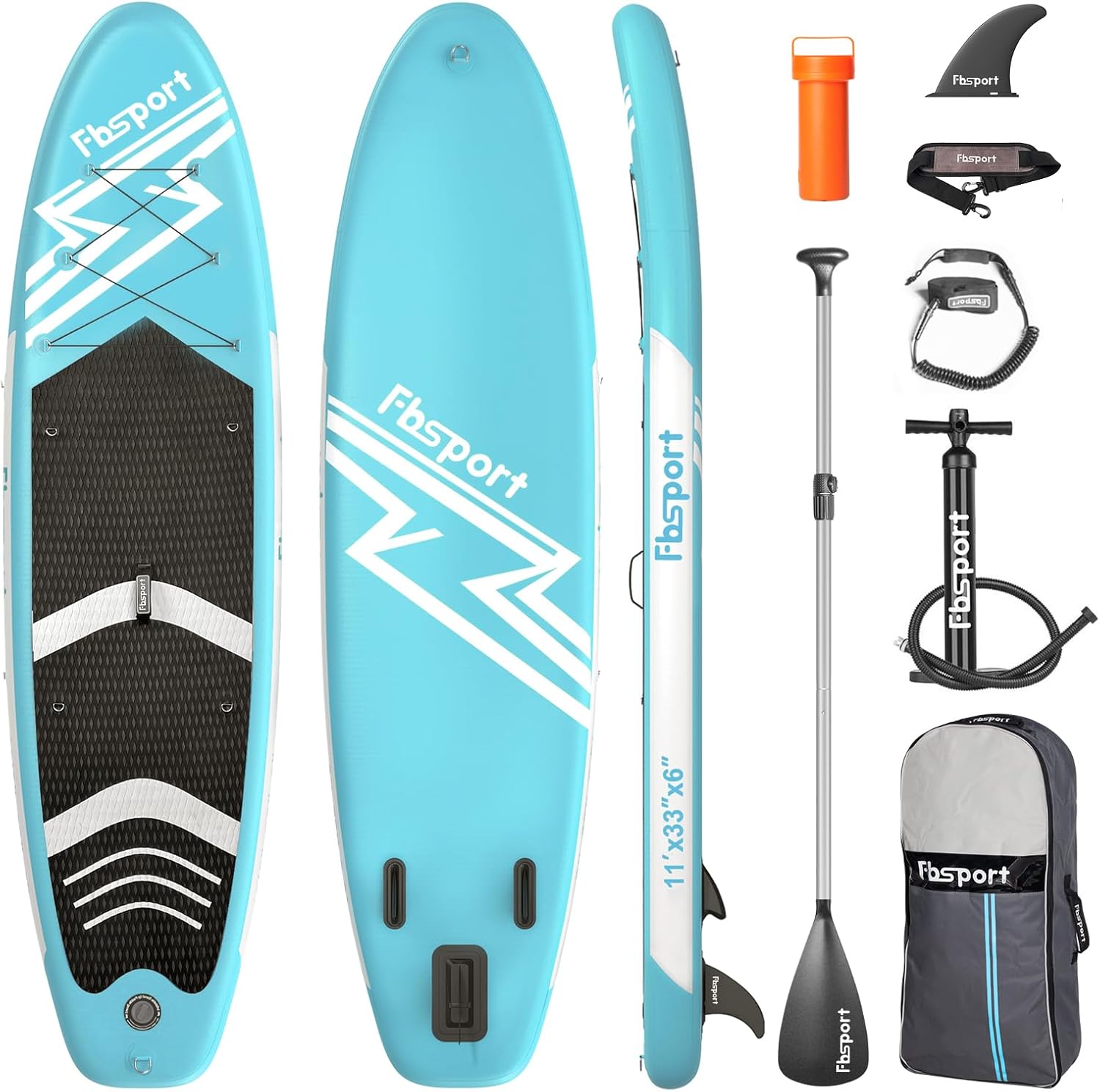 Tabla de Paddle Premium FBSPORT de 11 pulgadas, tabla de yoga con accesorios SUP y bolsa de transporte, postura ancha, control de surf, cubierta antideslizante, correa, remo y bomba para jóvenes y adultos