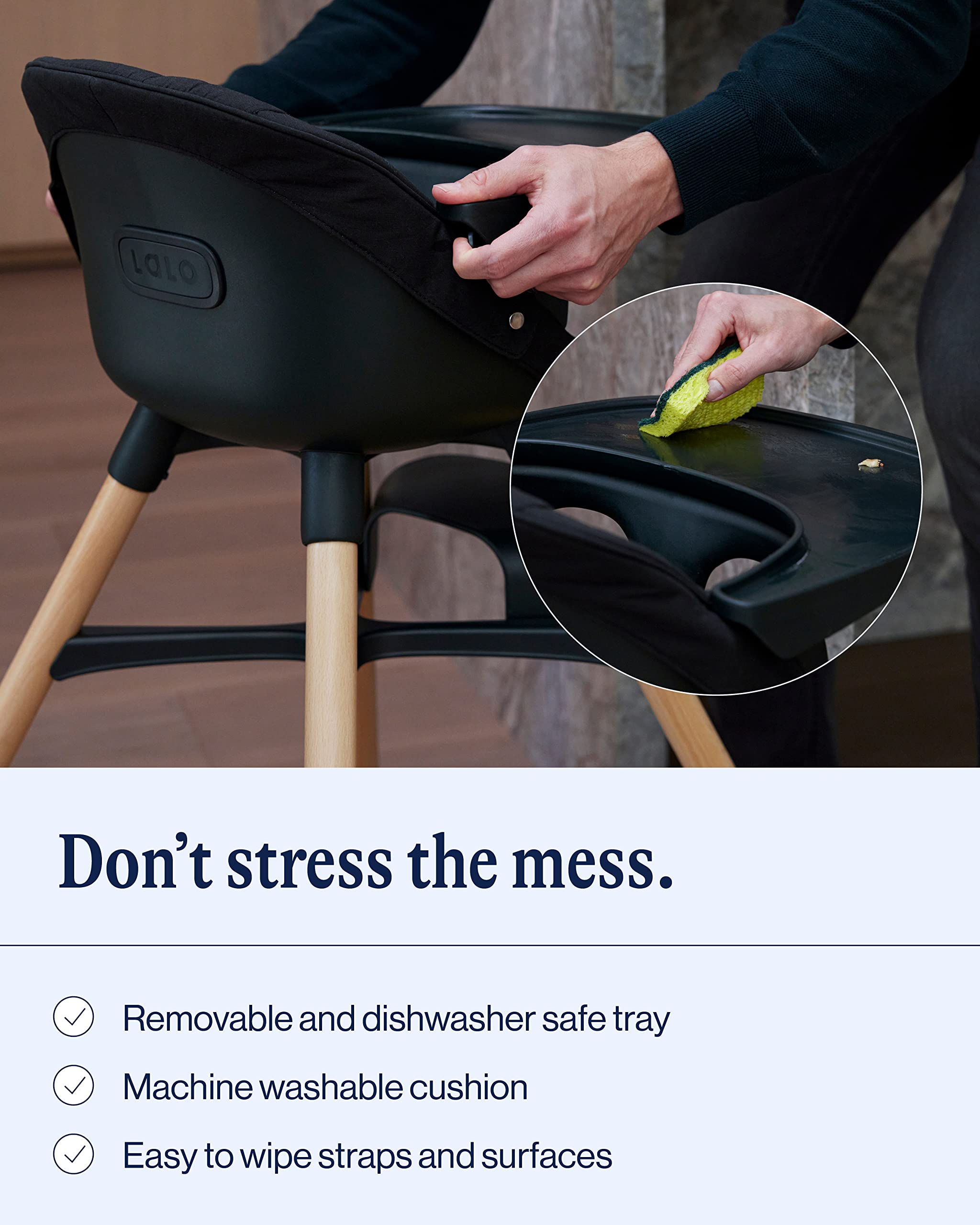 2025 Lalo The Chair Convertible 3-en-1 – Silla Alta de Madera para Bebés y Niños, con Bandeja Apta para Lavavajillas y Reposapiés Ajustable – Color Licorice