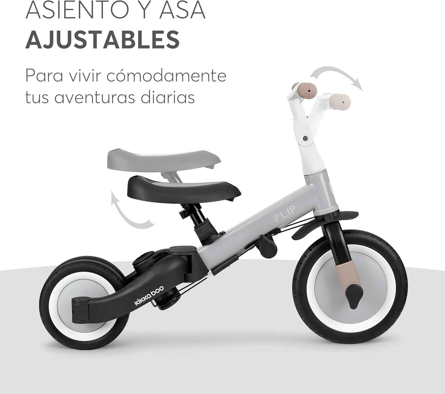KikkaBoo FLIP, Triciclo Evolutivo 5 en 1 para Bebés, Bicicleta con o sin Pedales, Ajustable y Transformable, Beige, de 1 a 5 Años