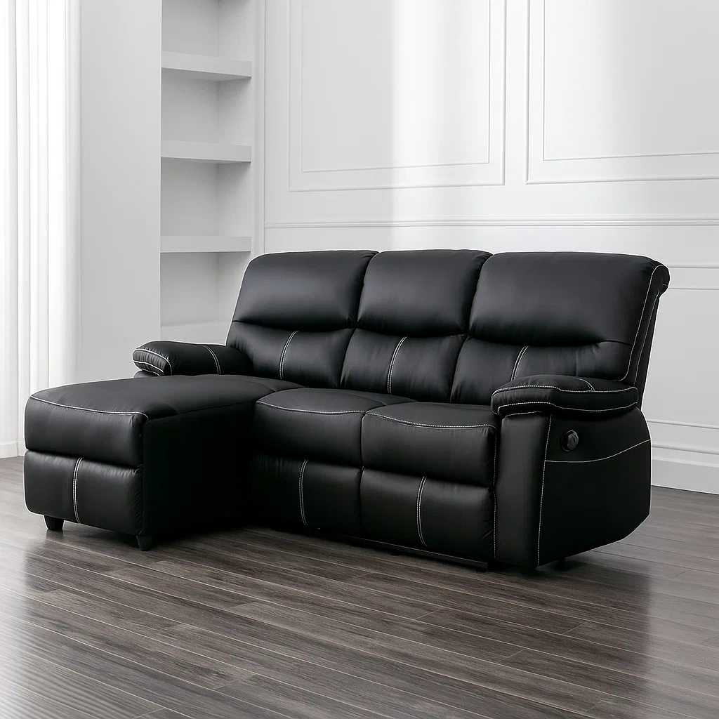 Sofás de piel sintética relax rinconero ángulo izquierdo negro para salón 189×151×98 cm - A6GzRmgjvLkR