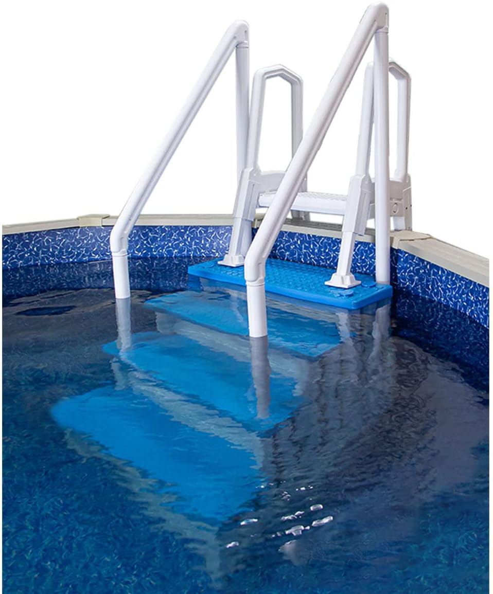 Escalones antideslizantes Aqua Select para piscinas elevadas | Azul | Para piscinas sobre tierra | Se pueden montar en terrazas de 48