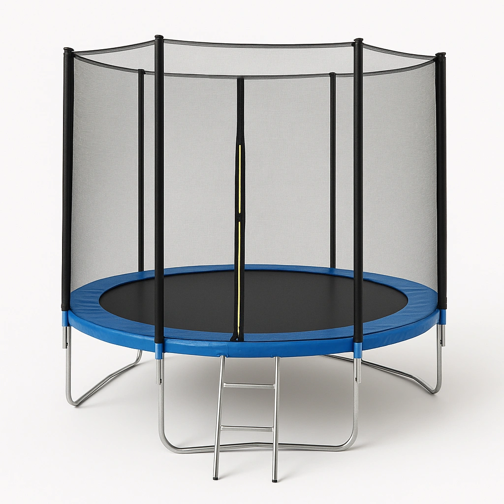 Trampolín redondo con red de seguridad, azul, metal, exterior 335x335x250 cm