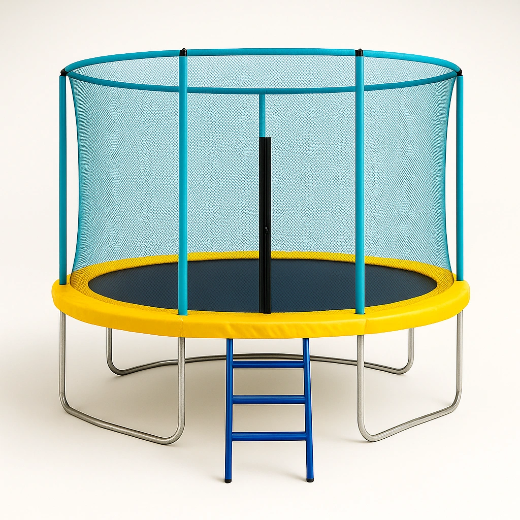 Juguete exterior Trampolín redondo Azul/Amarillo Acero‑PP‑PE Jardín 305x305x250cm