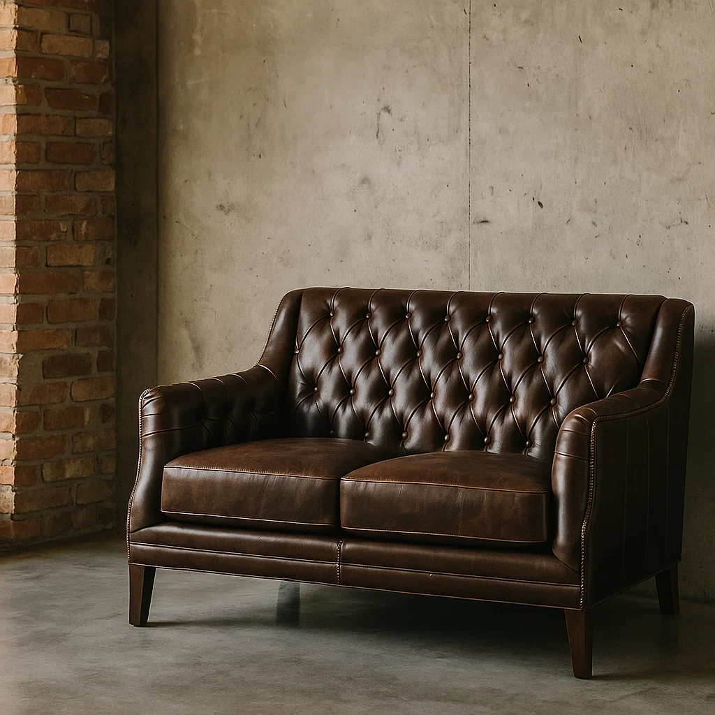 Sofá vintage - 2 plazas tapizado en piel marrón chocolate - cuero y madera - salón - 138×84×84 cm - yy5ynrJ4Og10