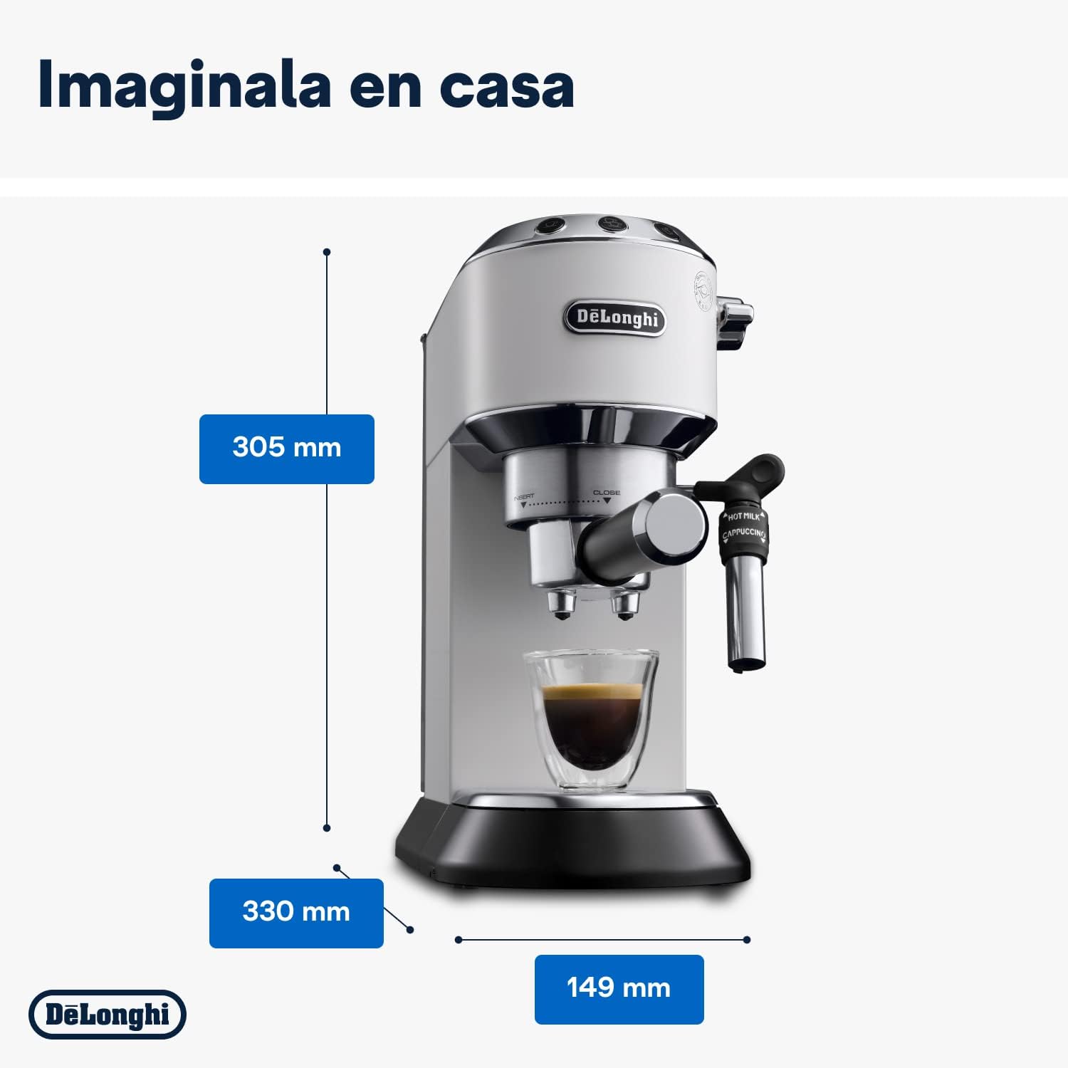 De'Longhi Dedica – Cafetera de Bomba de Acero Inoxidable para Café Molido o Monodosis, Espresso y Capuchino, Depósito de 1.3 Litros, Sistema Antigoteo, Modelo EC685.M, Color Metal
