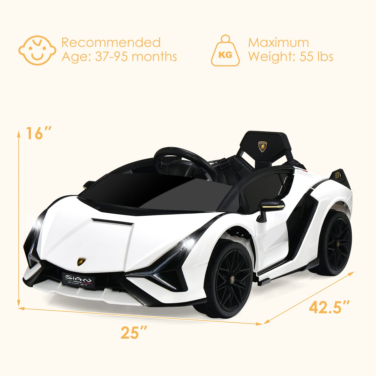 2025 Lamborghini Eléctrico con Suspensión Bluetooth Licenciado