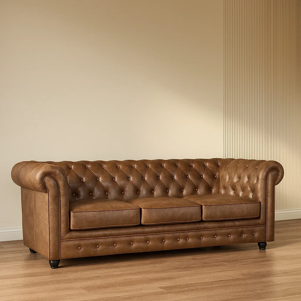 Sofás Chesterfield 3 plazas microfibra envejecida marrón salón 205×88×72 cm - hk63nSFHaeyM