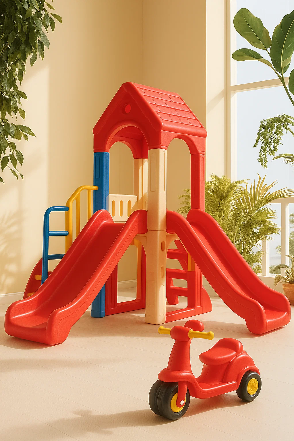 Tobogán 3 en 1 - con doble tobogán, escalera y casita - multicolor aTPUunBb71jJ