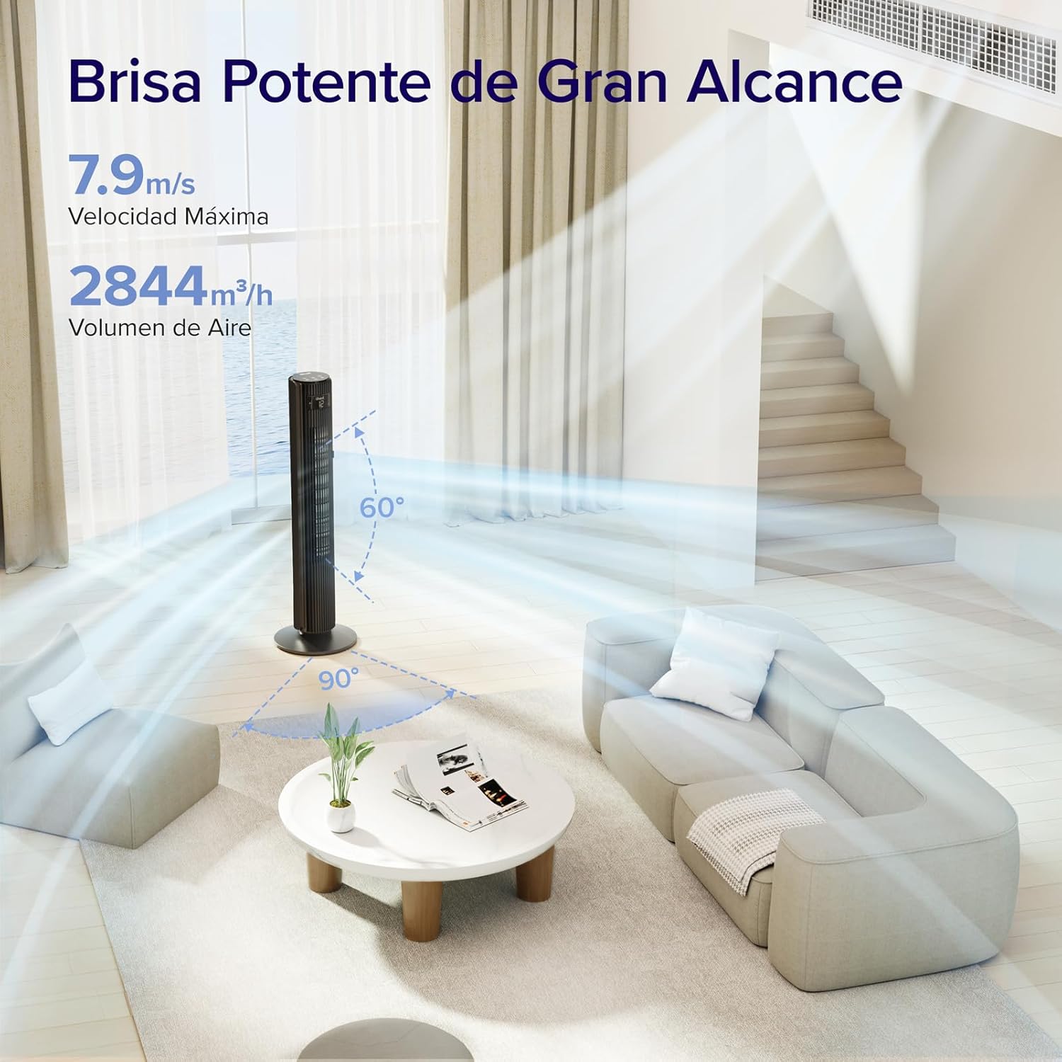 Ventilador de Torre LEVOIT 20dB con Control Remoto, 7.9 m/s con Motor DC, Ventilador Silencioso de 26W con Modo Sueño, 4 Modos y 12 Velocidades, Temporizador de 12H, Pantalla LED, Oscilación de 90°, Blanco