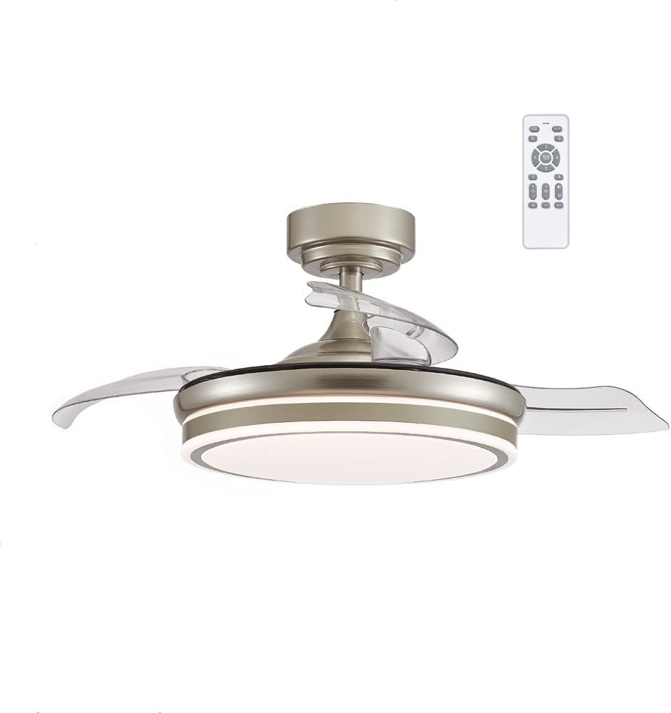 wonderlamp – Ventilador de Techo con Luz LED Pearl Mini, Aspas Retráctiles, Motor DC Muy Silencioso, 3 Temperaturas de Color Regulables, 46W, Blanco