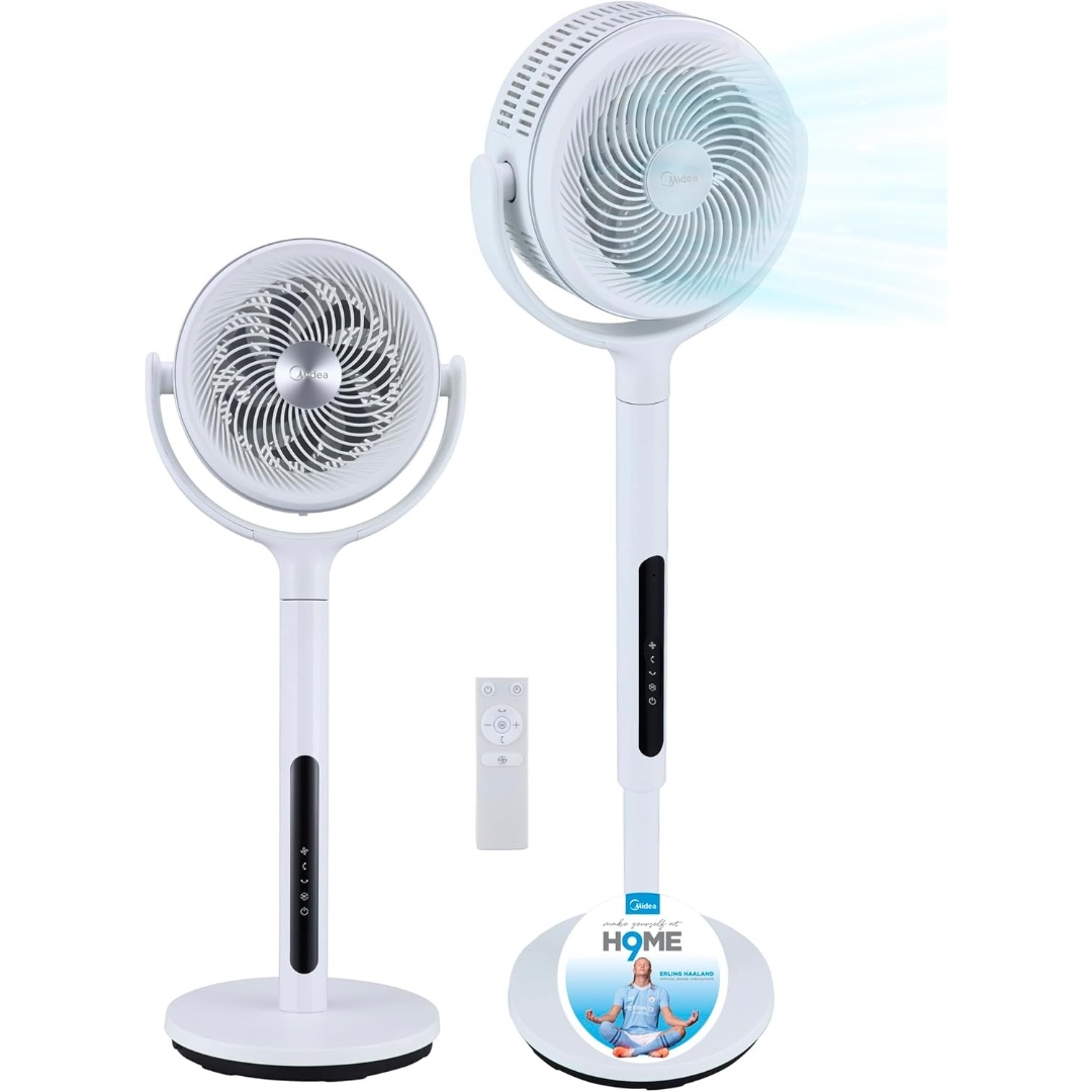 Ventilador de Pie MIDEA 12 Velocidades con Control Remoto – Ventilador Silencioso con Oscilación de 120º + 135º – Ventilador con Temporizador, Filtro y Doble Aspa – Flujo de Aire hasta 24 metros