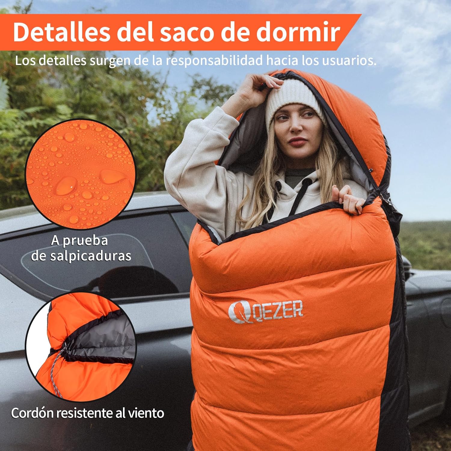 QEZER Saco de Dormir Plumón 220 cm x 80 cm 8 ~ -3 ℃ Saco de Dormir 4 Estaciones Ultraligero Adultos y Niños,Sleeping Bag para Camping y Senderismo