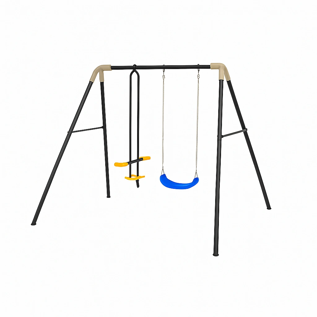 Columpio jardín doble negro amarillo acero 250x130x200 cm