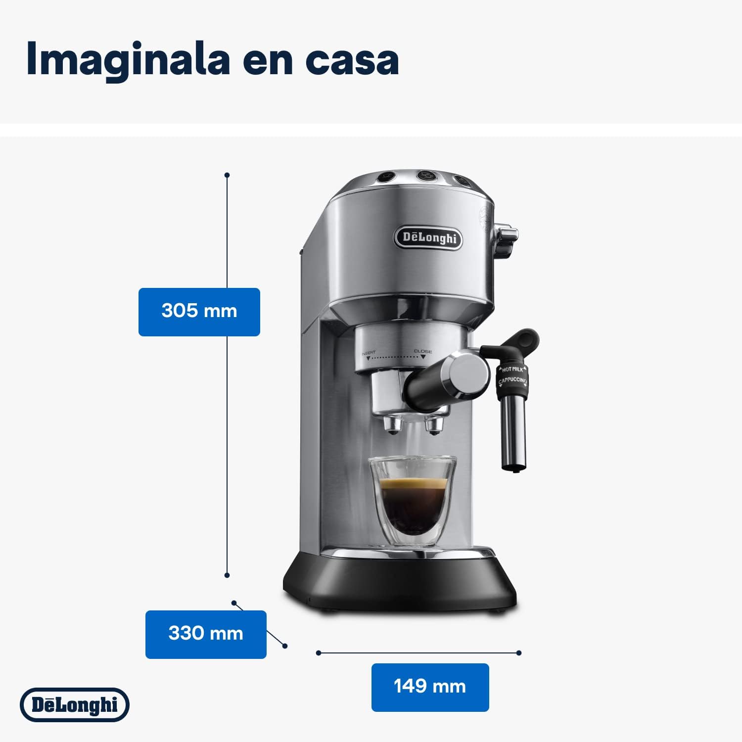 De'Longhi Dedica – Cafetera de Bomba de Acero Inoxidable para Café Molido o Monodosis, Espresso y Capuchino, Depósito de 1.3 Litros, Sistema Antigoteo, Modelo EC685.M, Color Metal