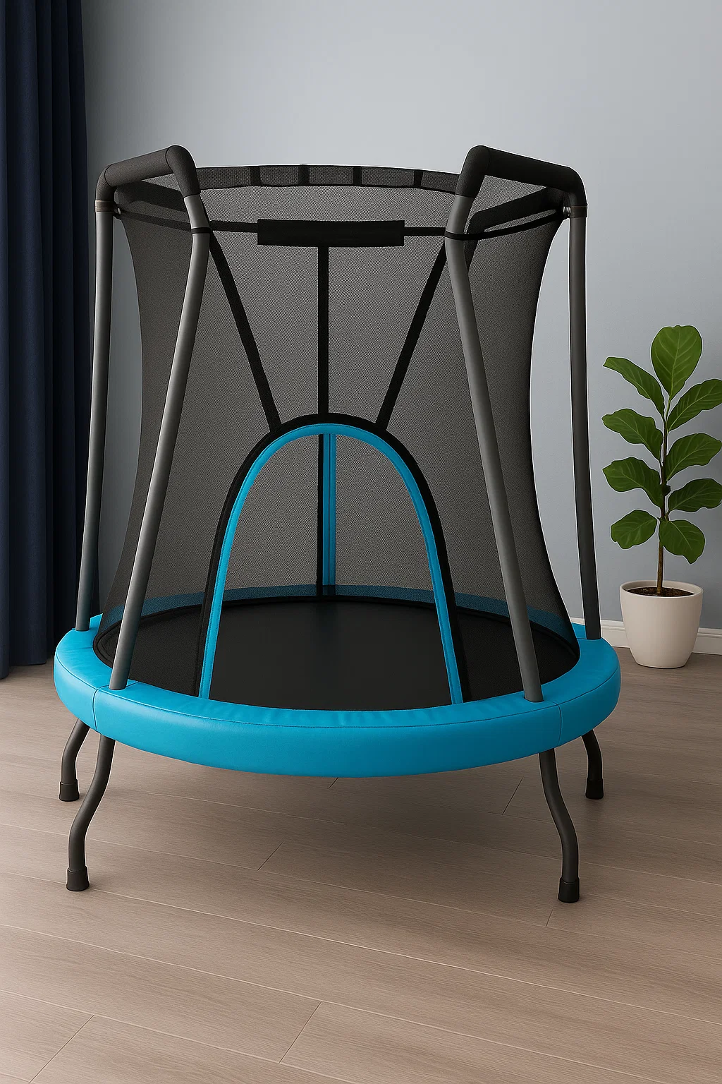 Trampolín infantil redondo azul de plástico y acero para interior 190x190x210 cm MAquhto114rX