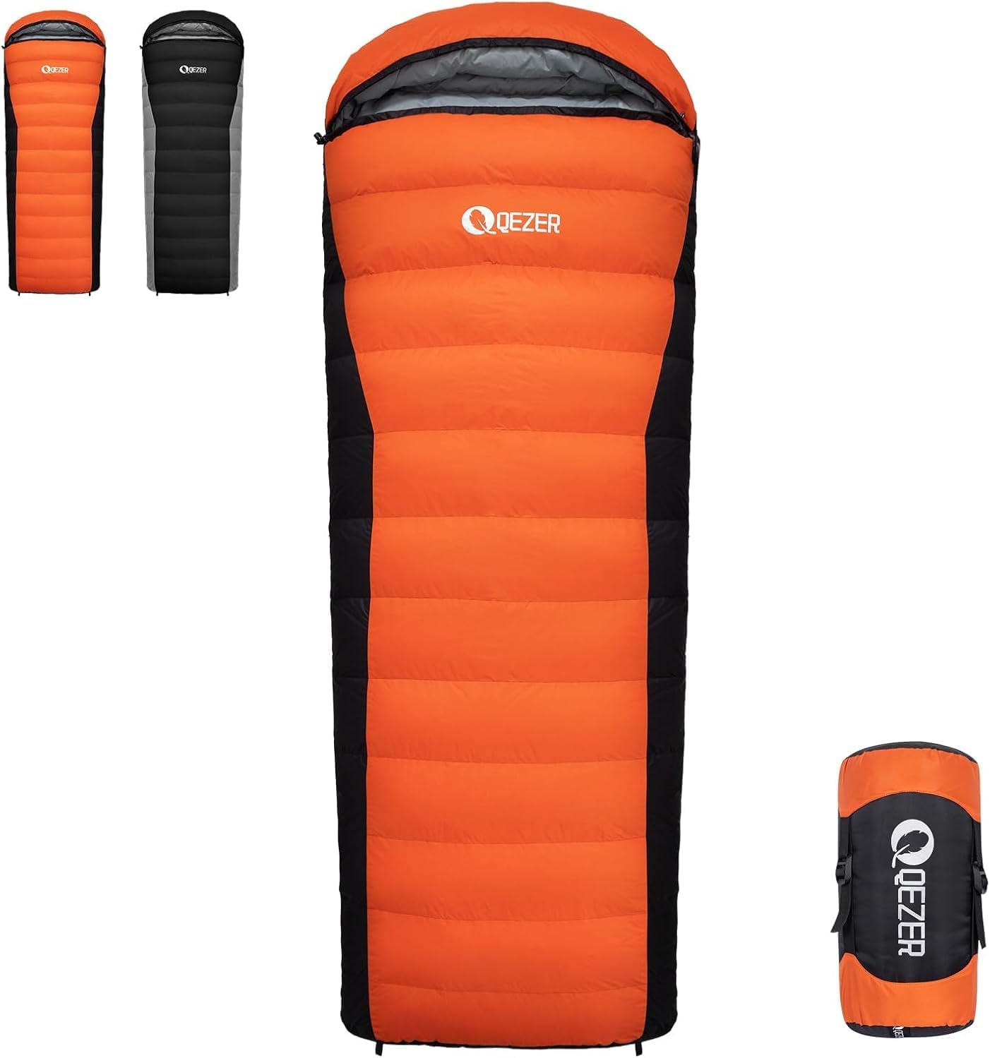 QEZER Saco de Dormir Plumón 220 cm x 80 cm 8 ~ -3 ℃ Saco de Dormir 4 Estaciones Ultraligero Adultos y Niños,Sleeping Bag para Camping y Senderismo