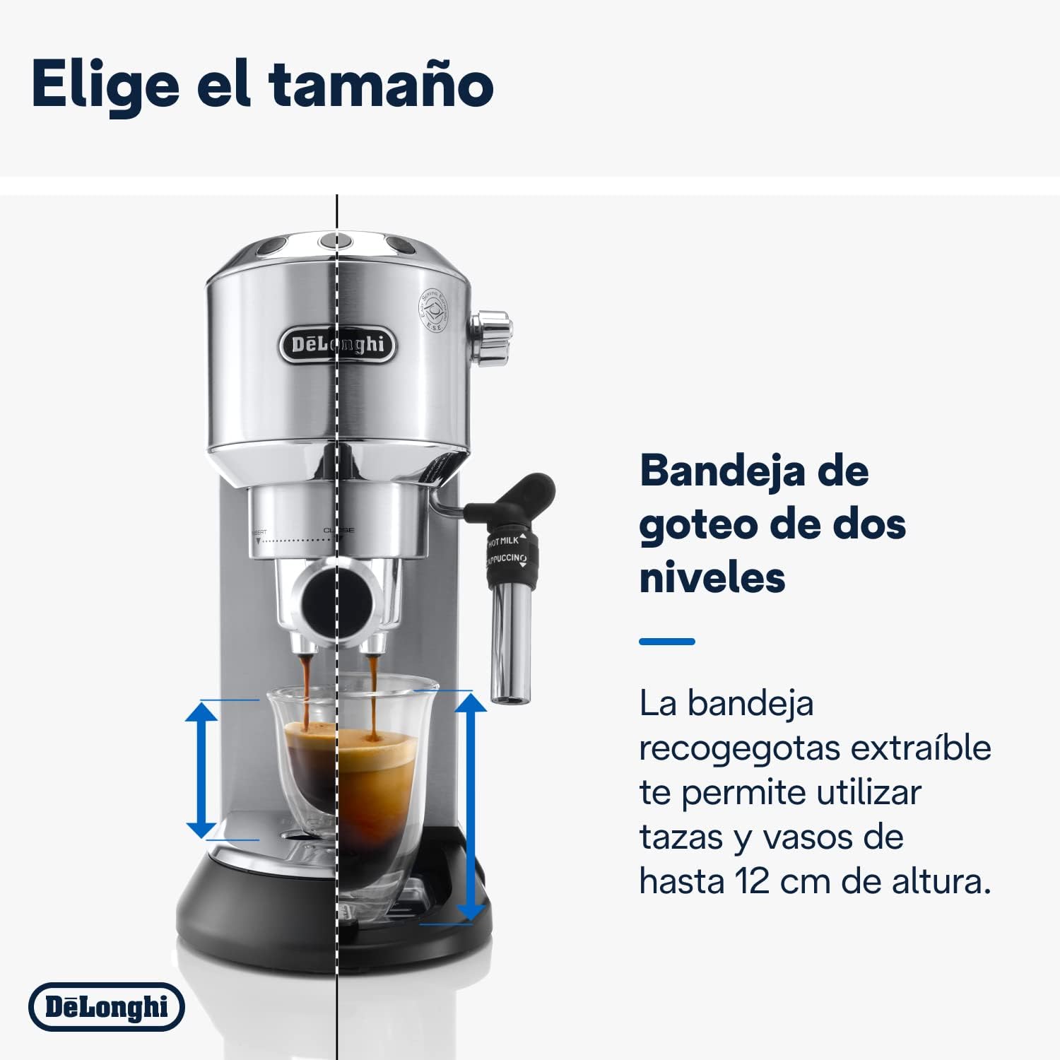 De'Longhi Dedica – Cafetera de Bomba de Acero Inoxidable para Café Molido o Monodosis, Espresso y Capuchino, Depósito de 1.3 Litros, Sistema Antigoteo, Modelo EC685.M, Color Metal