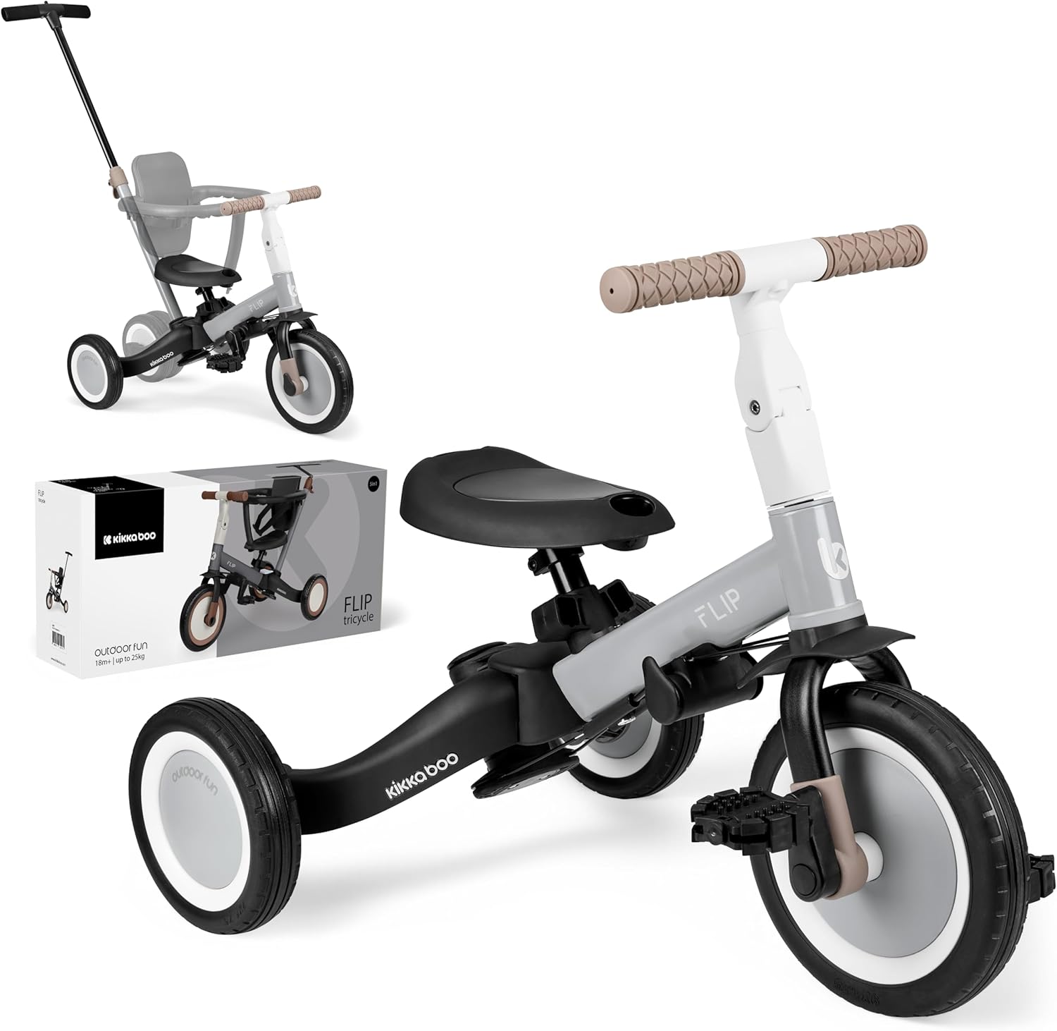 KikkaBoo FLIP, Triciclo Evolutivo 5 en 1 para Bebés, Bicicleta con o sin Pedales, Ajustable y Transformable, Beige, de 1 a 5 Años