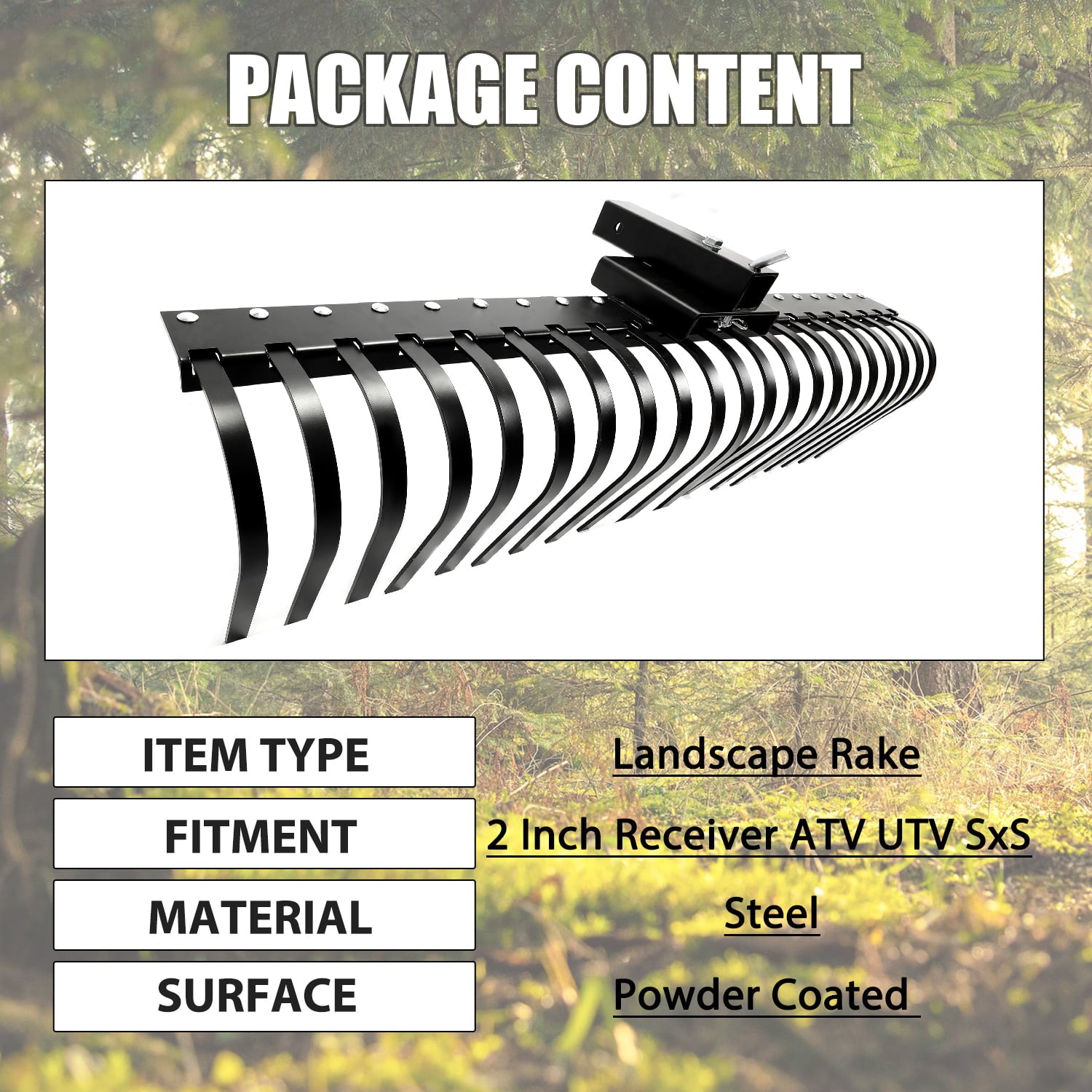 2025 Kojem Rastrillo Paisajístico de 60 pulgadas para Limpiar Senderos, Playas y Jardines con ATV, UTV, SxS, Barra de Herramientas de 48