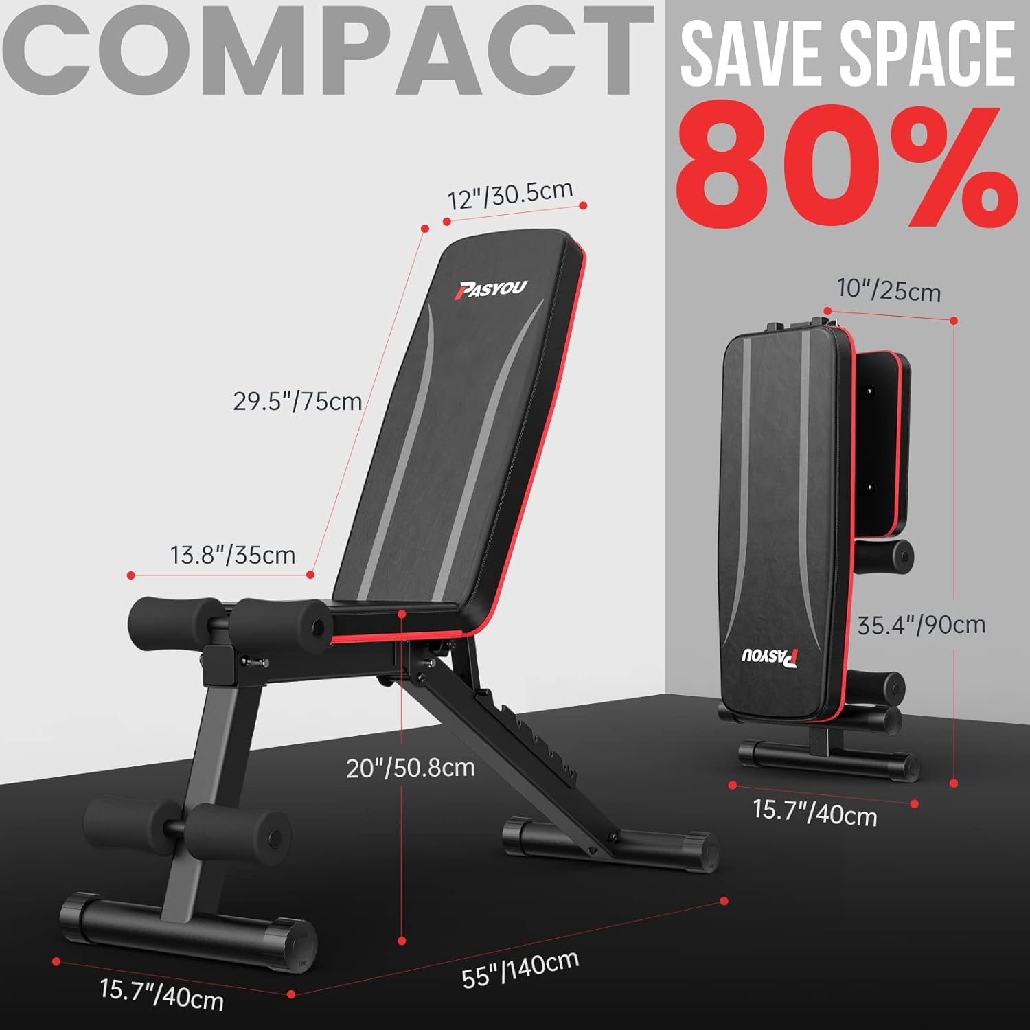 PASYOU Banco de Pesas, Banco Abdominal 7 en 1 Plegable, Banco de Entrenamiento Ajustable para Casa y Gimnasio, Negro, Capacidad 230 kg – Modelo PA300