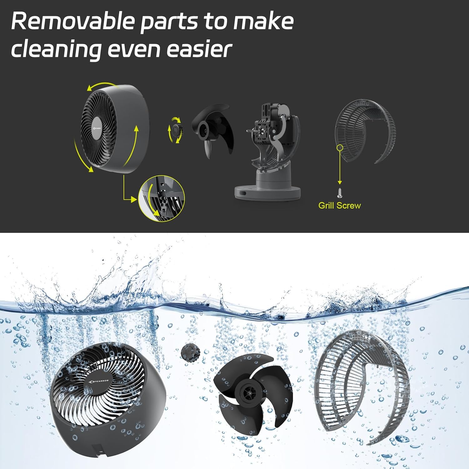 MYCARBON Ventilador de Mesa Turbo Silencioso 20dB, Motor DC Potente, Oscilación de 30°-60°-90°, 11 Velocidades, Temporizador 12h y Encendido Programado, con Control Remoto