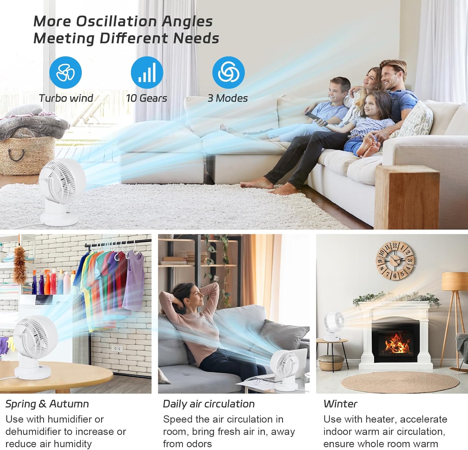 MYCARBON Ventilador de Mesa Turbo Silencioso 20dB, Motor DC Potente, Oscilación de 30°-60°-90°, 11 Velocidades, Temporizador 12h y Encendido Programado, con Control Remoto