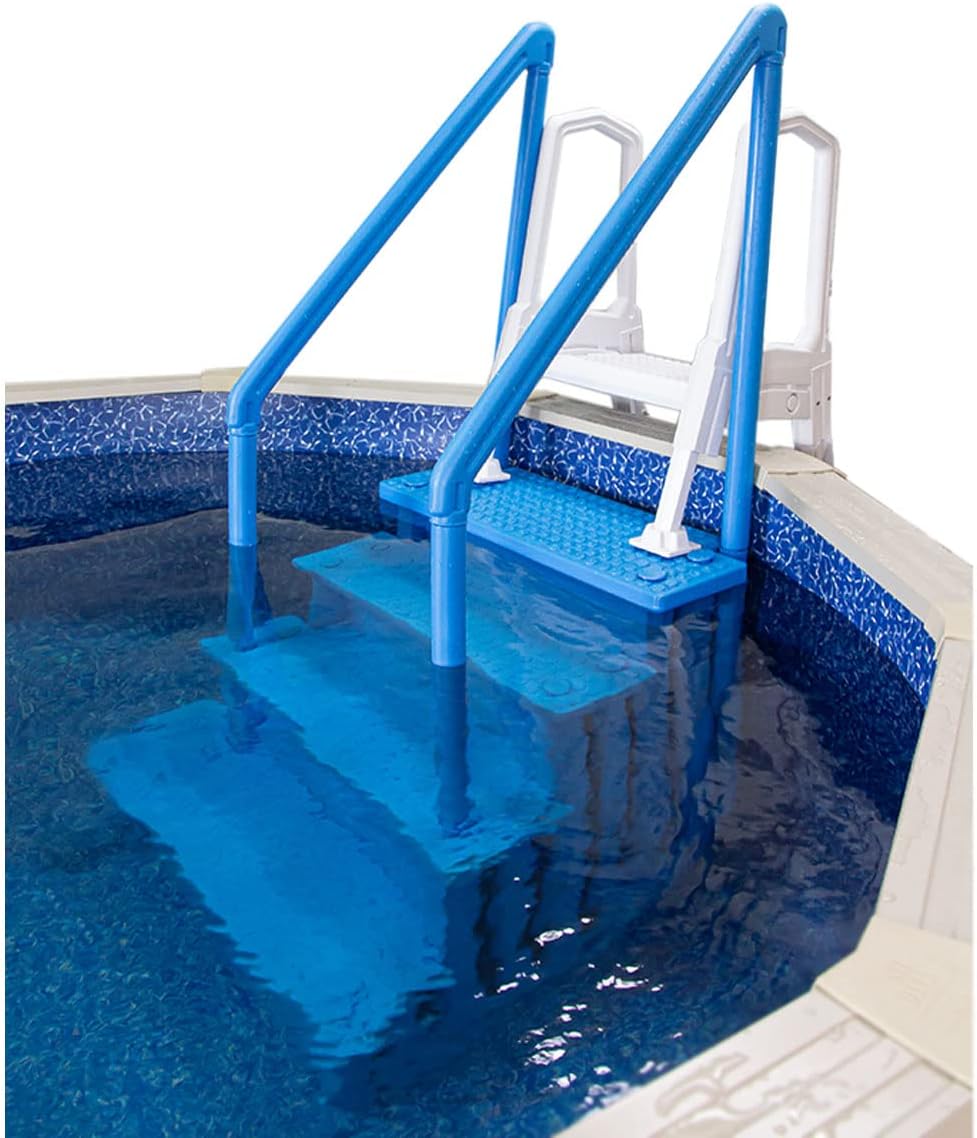 Escalones antideslizantes Aqua Select para piscinas elevadas | Azul | Para piscinas sobre tierra | Se pueden montar en terrazas de 48