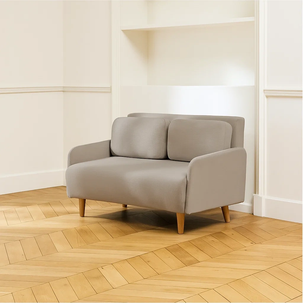 Sofá - 2 plazas convertible reclinable beige de terciopelo para salón 130×77×83 cm - 2EltNUeKACdn