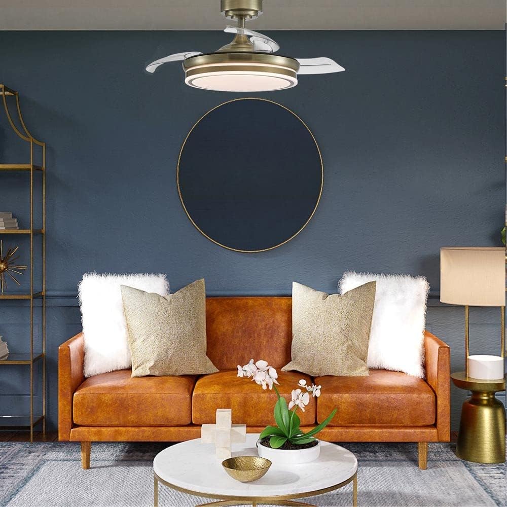 wonderlamp – Ventilador de Techo con Luz LED Pearl Mini, Aspas Retráctiles, Motor DC Muy Silencioso, 3 Temperaturas de Color Regulables, 46W, Blanco