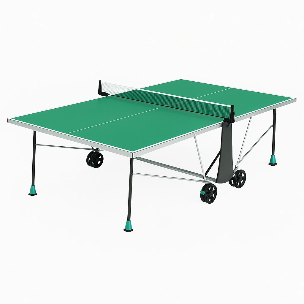 Mesa de ping pong verde con estructura metálica y ruedas para interior/exterior 274x152.5x76 cm