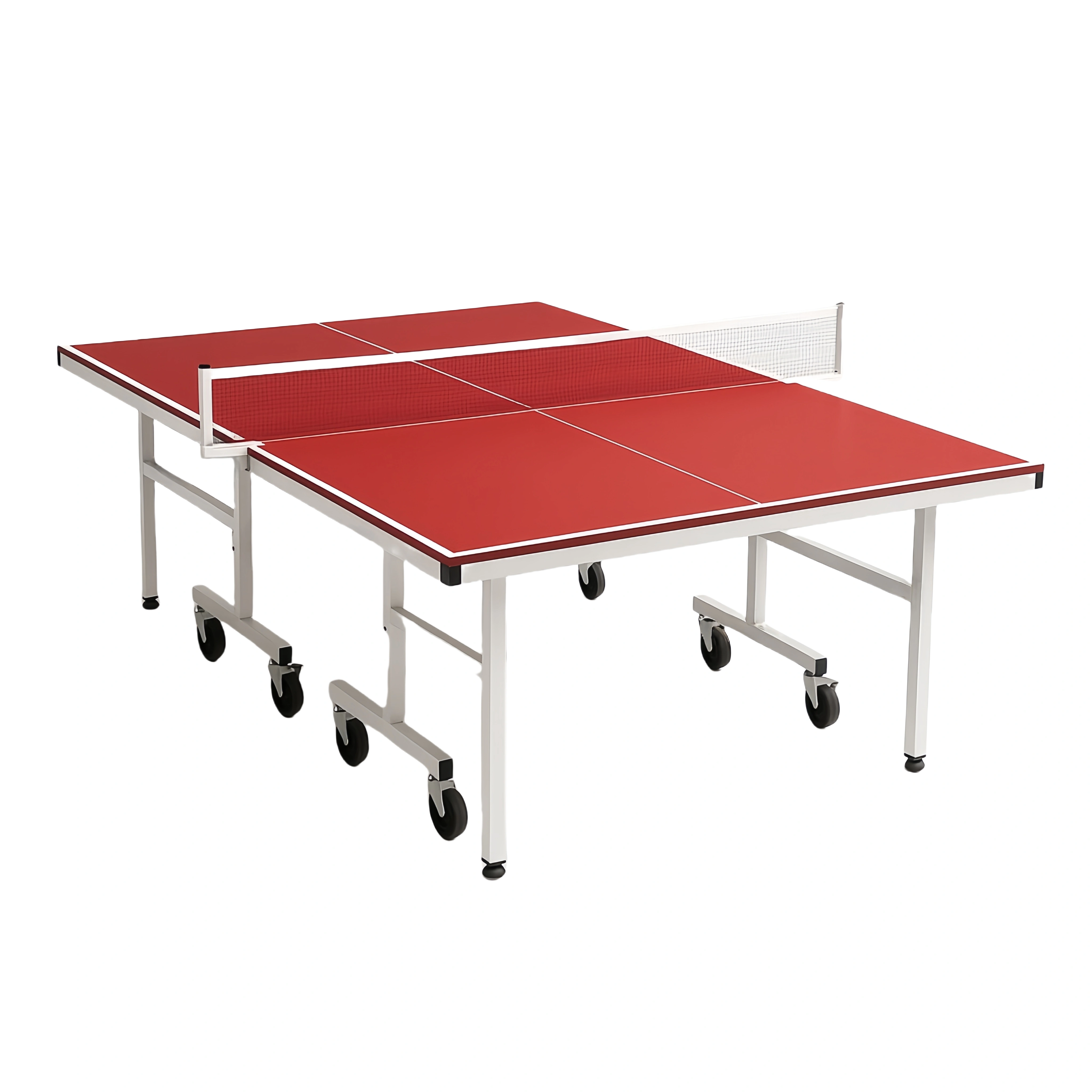 Mesa de ping pong roja con estructura metálica blanca para interior y exterior 274x152.5x76 cm