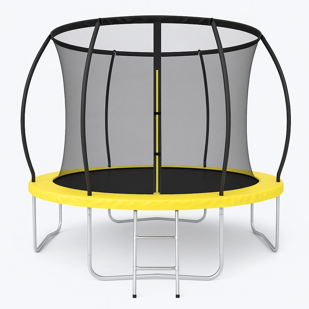 Trampolín redondo 365 cm Acero Amarillo/Negro para jardín y actividades al aire libre 335 cm x 335 cm x 225 cm