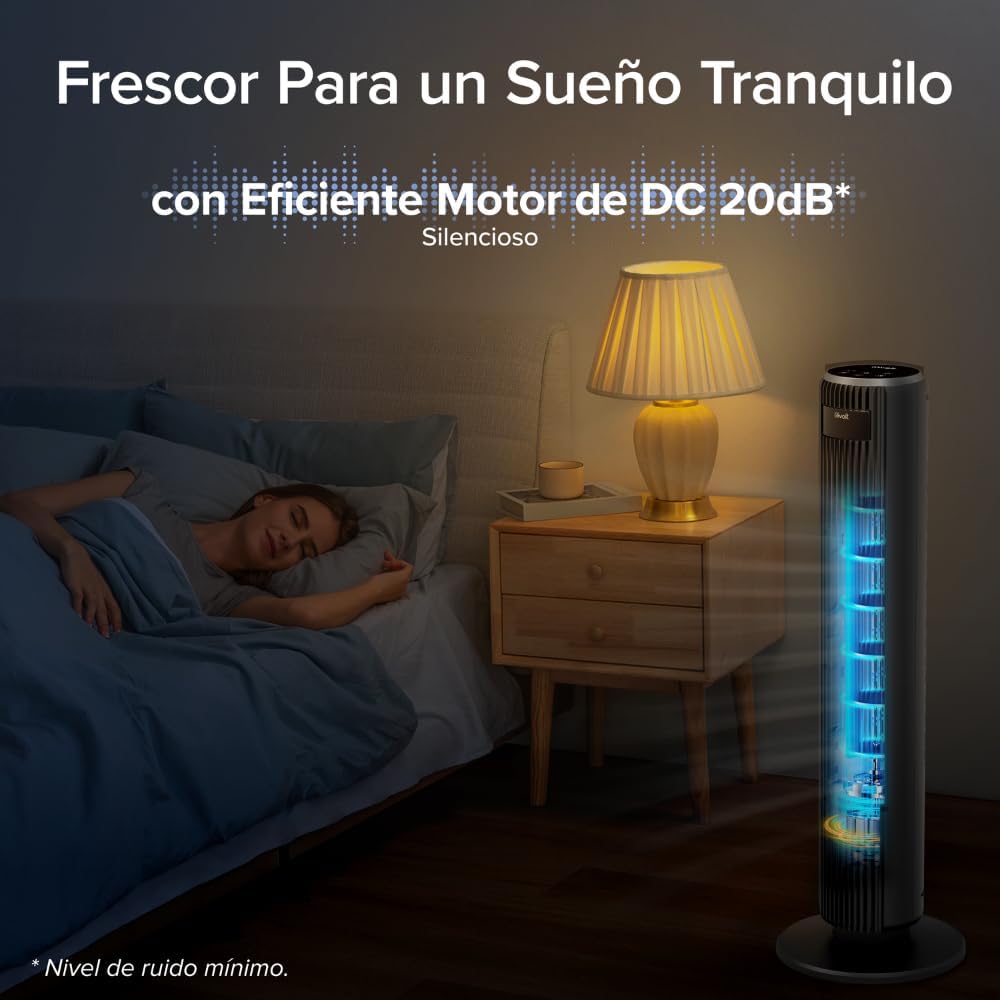 Ventilador de Torre LEVOIT 20dB con Control Remoto, 7.9 m/s con Motor DC, Ventilador Silencioso de 26W con Modo Sueño, 4 Modos y 12 Velocidades, Temporizador de 12H, Pantalla LED, Oscilación de 90°, Blanco