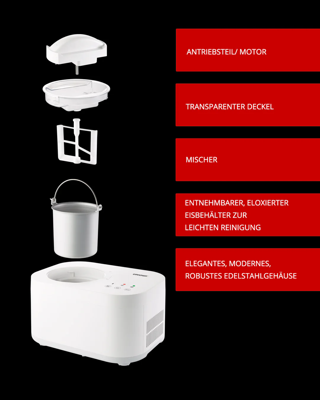 2025 Máquina de hielo – Capacidad 1 L, crea fácilmente helado cremoso en casa