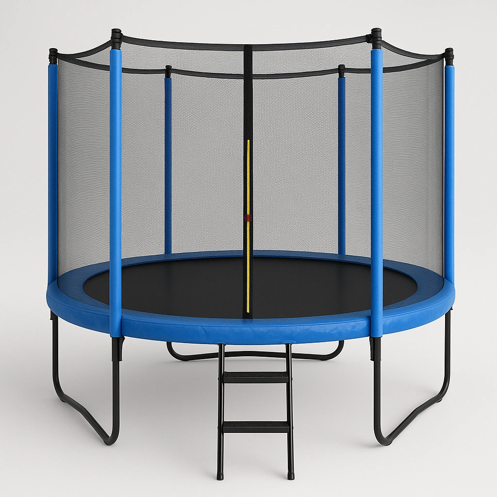 Trampolín redondo con red de seguridad azul y negro 100% acero para jardín y exterior 3x3x2.7m