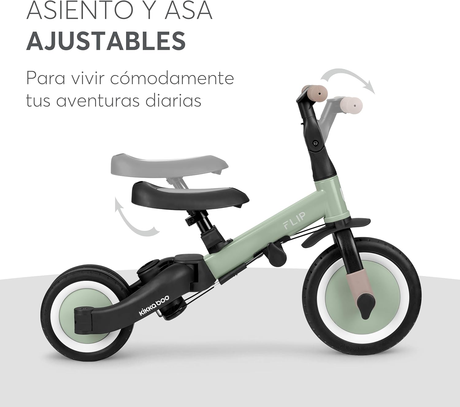 KikkaBoo FLIP, Triciclo Evolutivo 5 en 1 para Bebés, Bicicleta con o sin Pedales, Ajustable y Transformable, Beige, de 1 a 5 Años
