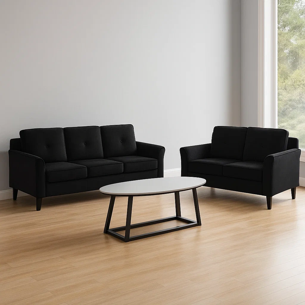 Conjunto de sofá para salón,Incluye sofá de tres plazas,sofá de dos plazas y mesa de centro,negro,microfibra y espuma,para salón